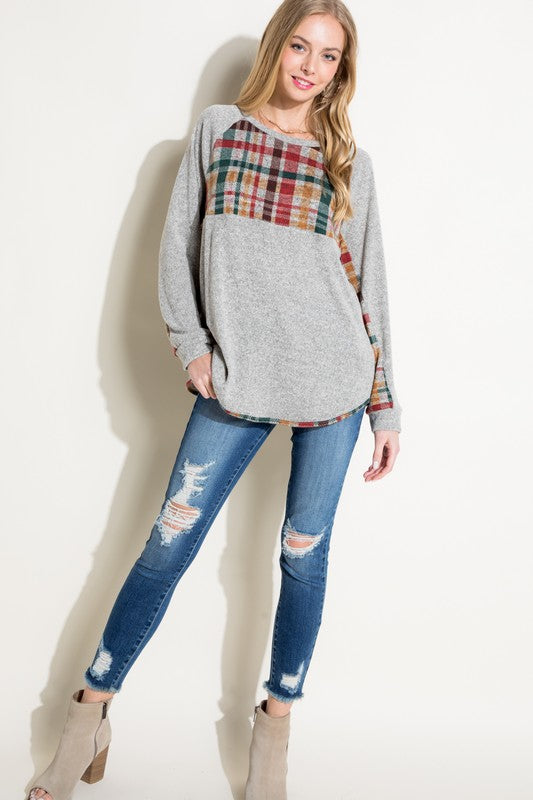 MULTI COLOR PLAID MIXED TOP