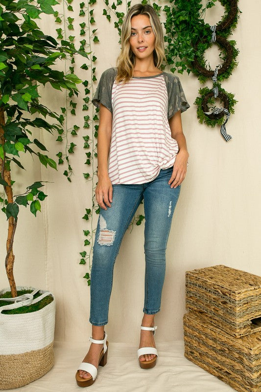 PLUS STRIPE CAMO  TWIST BOTTOM TOP