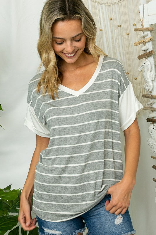 PLUS BIG STRIPE JERSEY BOXY TOP