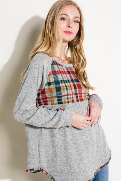 MULTI COLOR PLAID MIXED TOP