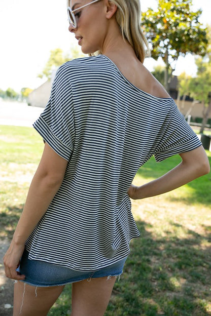 PLUS STRIPE ONE SHOULDER BOXY TOP