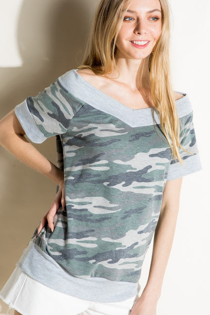 FRENCH TERRY CAMOUFLAGE PRINT TOP