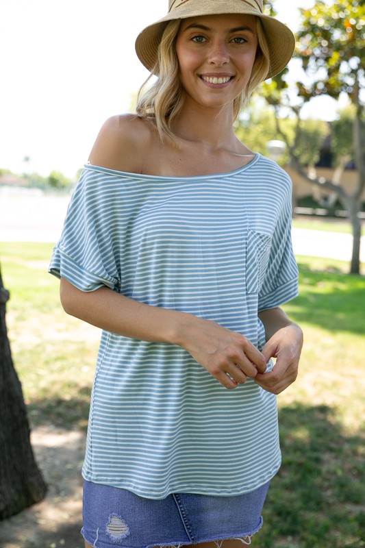 PLUS STRIPE ONE SHOULDER BOXY TOP