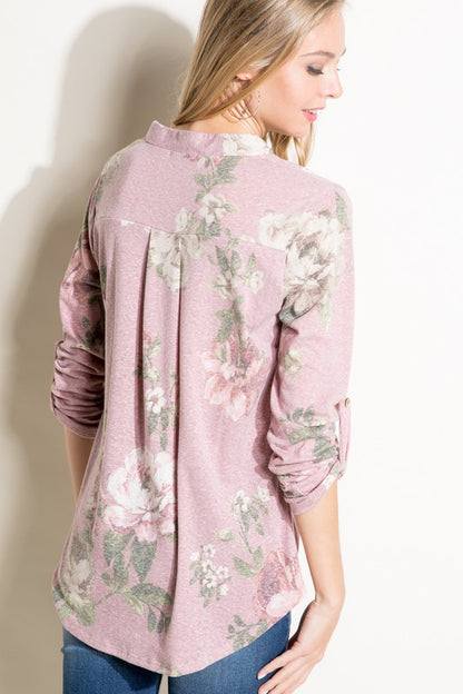 PLUS FLORAL SPLIT NK ROLL SL TOP