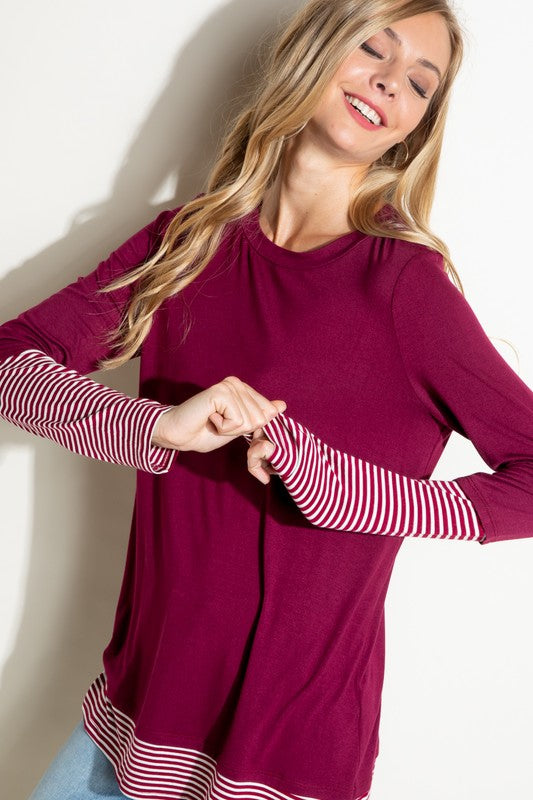 PLUS PIN STRIPE MIXED TOP