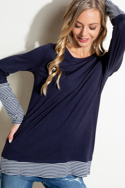 PLUS PIN STRIPE MIXED TOP