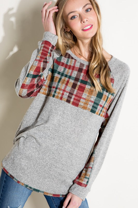 MULTI COLOR PLAID MIXED TOP