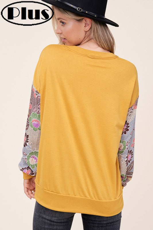 PLUS WOVEN FLORAL MIXED TOP