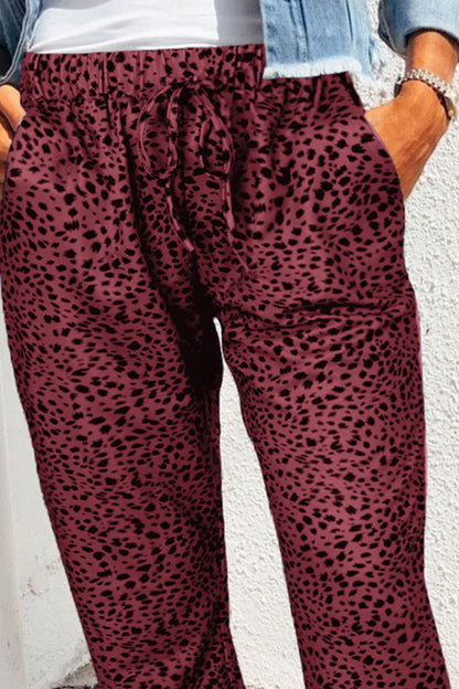 Double Take Leopard Print Joggers with Pockets