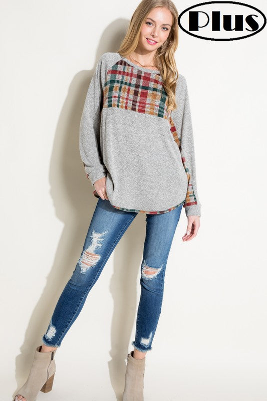 PLUS MULTI COLOR PLAID MIXED TOP