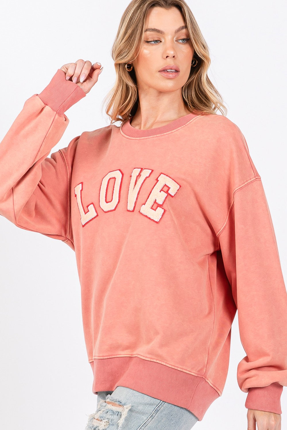 SAGE + FIG LOVE Path Applique Drop Shoulder Sweatshirt