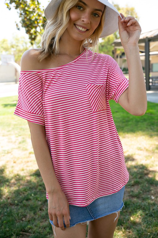 PLUS STRIPE ONE SHOULDER BOXY TOP