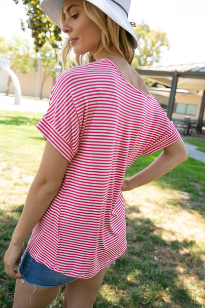 PLUS STRIPE ONE SHOULDER BOXY TOP