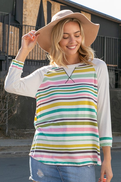 PLUS MULTI STRIPE MIX BASEBALL TOP