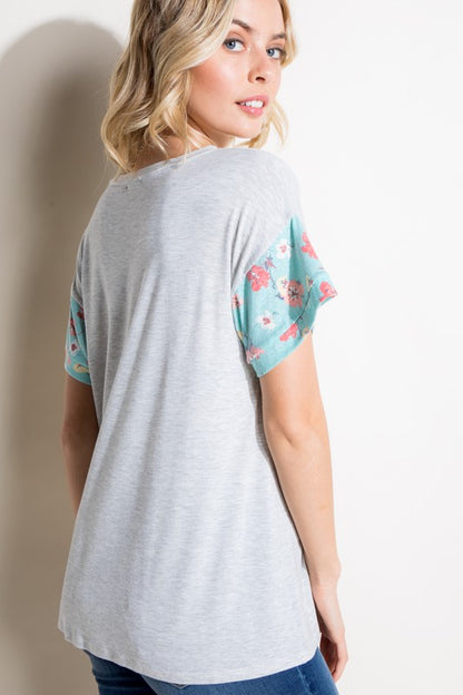 FLORAL MIXED SHORT SLEEVE BOXY TOP