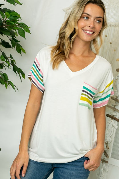 PLUS MULTI STRIPE MIXED BOXY TOP