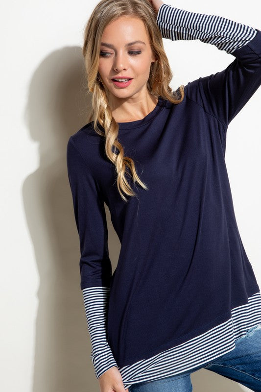 PLUS PIN STRIPE MIXED TOP