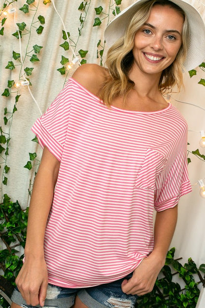 STRIPE JERSEY ONE SHOULDER BOXY TOP