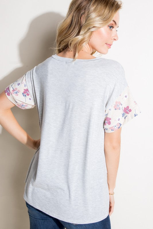 FLORAL MIXED SHORT SLEEVE BOXY TOP