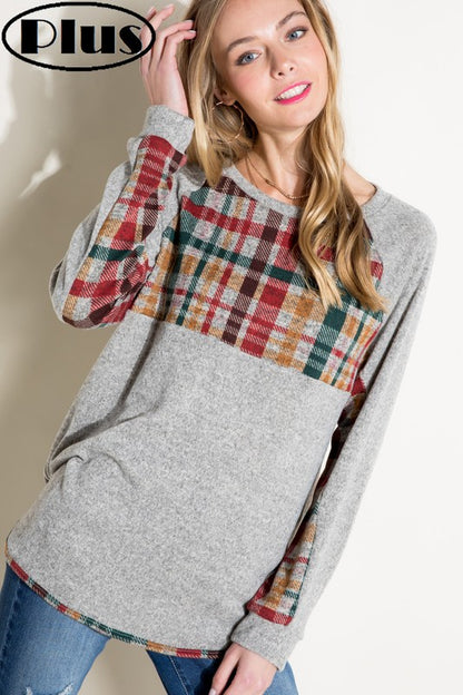 PLUS MULTI COLOR PLAID MIXED TOP