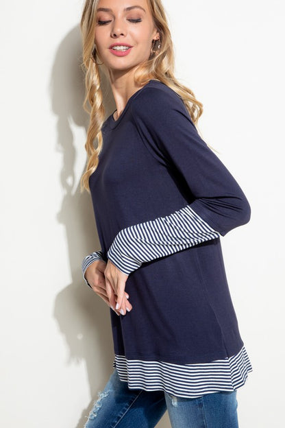 PLUS PIN STRIPE MIXED TOP