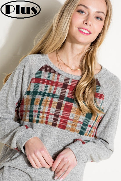 PLUS MULTI COLOR PLAID MIXED TOP