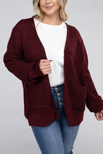 Plus Low Gauge Waffle Open Cardigan Sweater