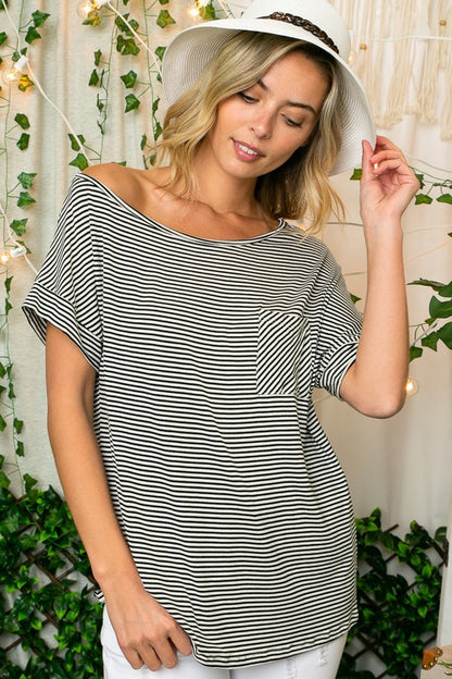 STRIPE JERSEY ONE SHOULDER BOXY TOP