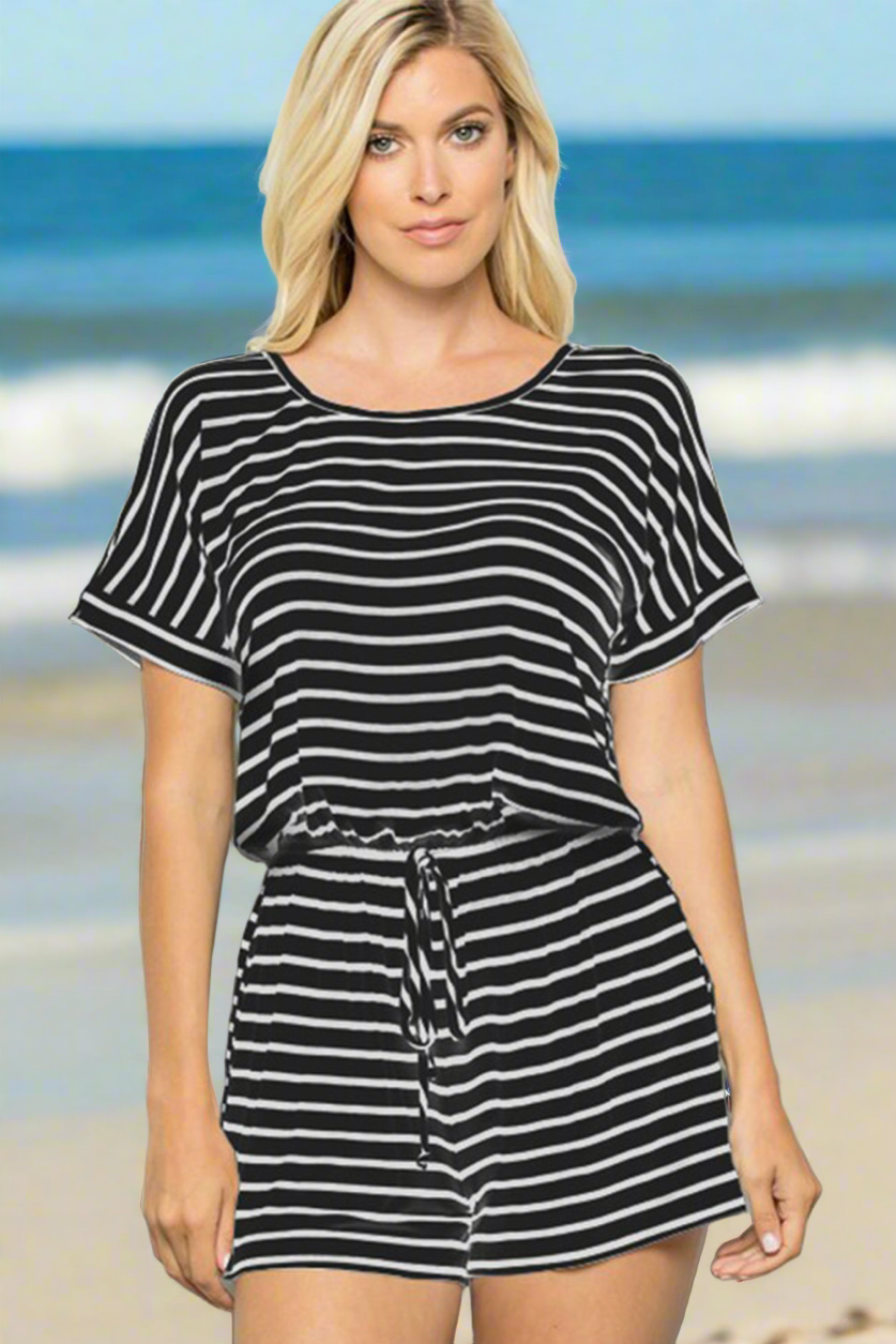 Heimish Full Size Striped Round Neck Short Sleeve Romper