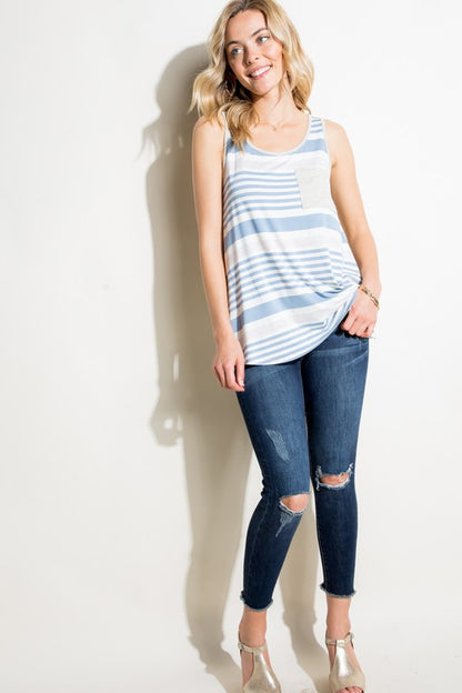 STRIPE SOLID MIXED POCKET TANK TOP