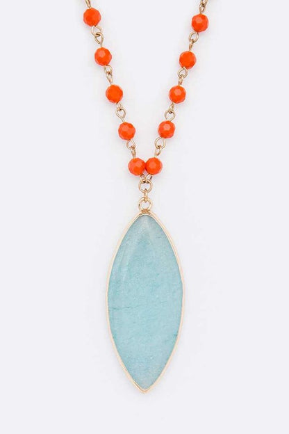 Beads & Precious Stone Pendant Necklace