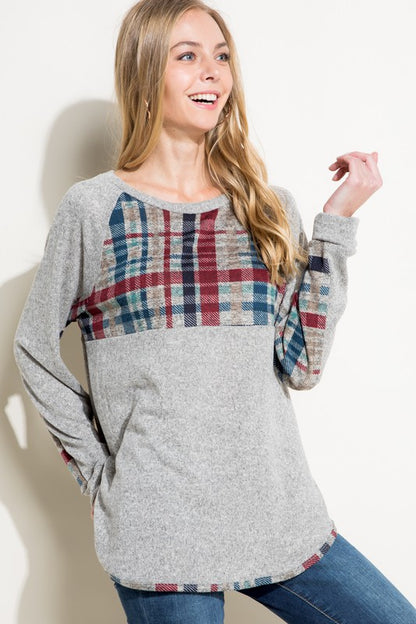 MULTI COLOR PLAID MIXED TOP