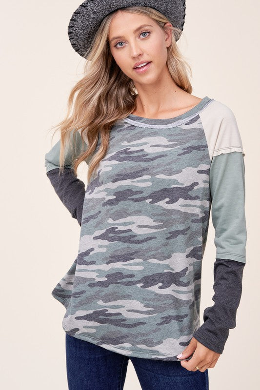 CAMOUFLAGE COLOR BLOCK TOP