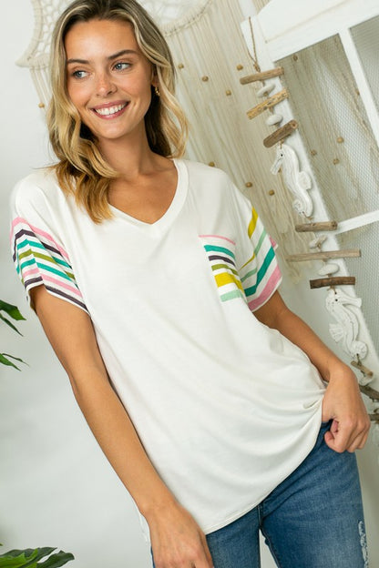 PLUS MULTI STRIPE MIXED BOXY TOP