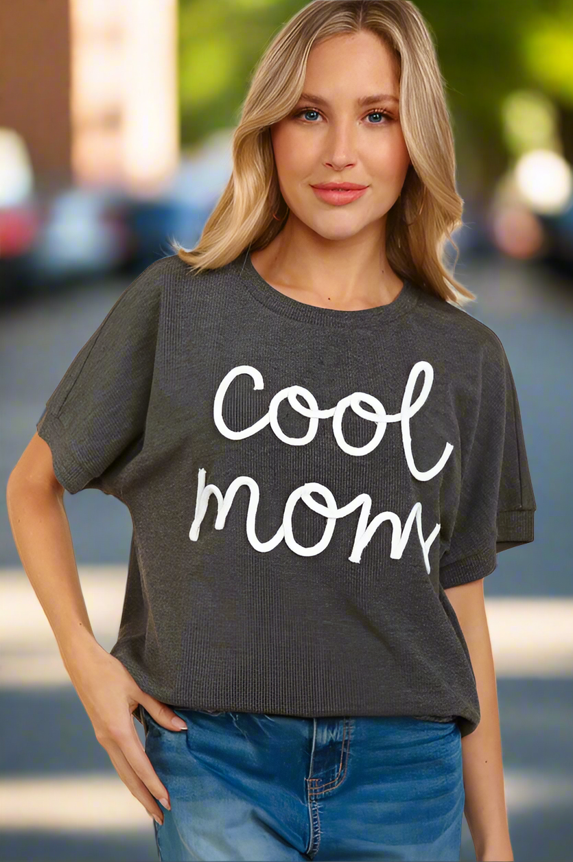 COOL MOM POP UP LETTER DOLMAN KNIT TOP