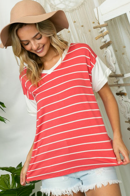 BIG STRIPE JERSEY MIXED BOXY TOP