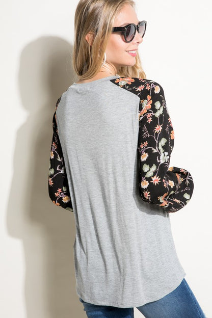 PLUS SOLID AND FLORAL PRINT MIXED CASUAL TOP