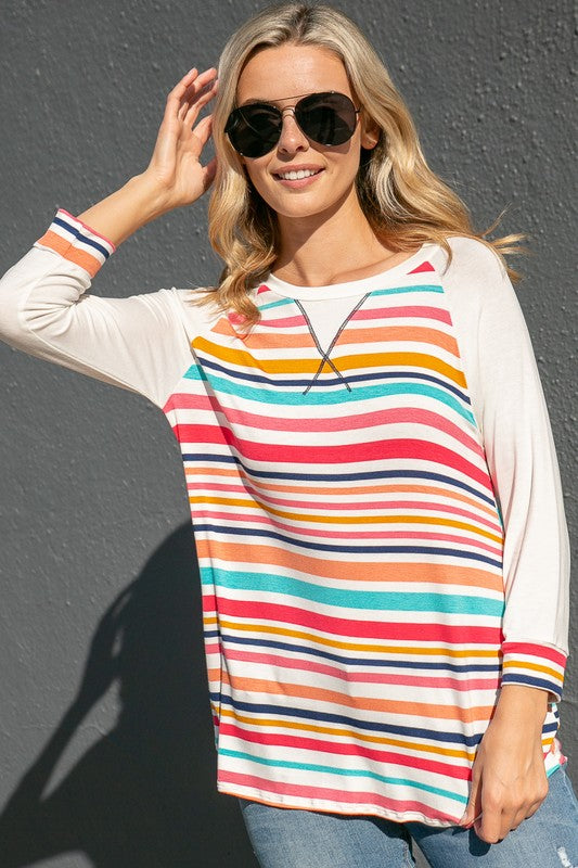 PLUS MULTI STRIPE MIX BASEBALL TOP