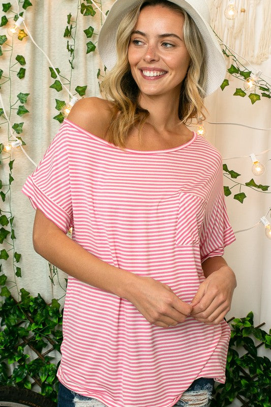 PLUS STRIPE JERSEY SHOULDER TOP