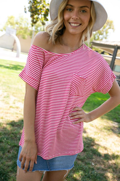 PLUS STRIPE ONE SHOULDER BOXY TOP