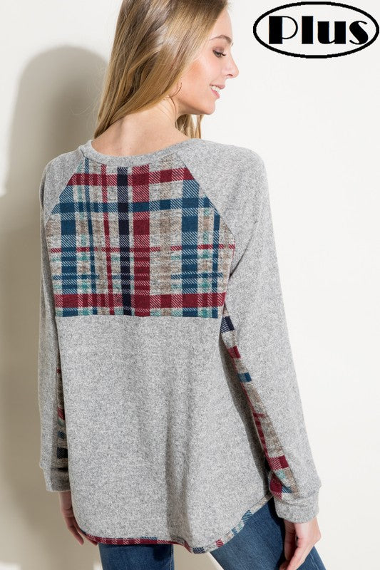 PLUS MULTI COLOR PLAID MIXED TOP