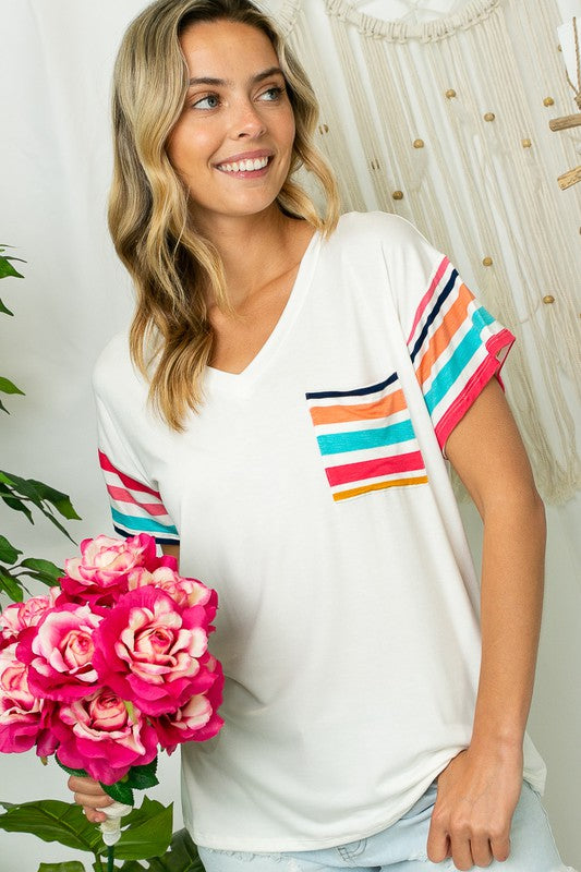 MULTI STRIPE MIXED BOXY TOP