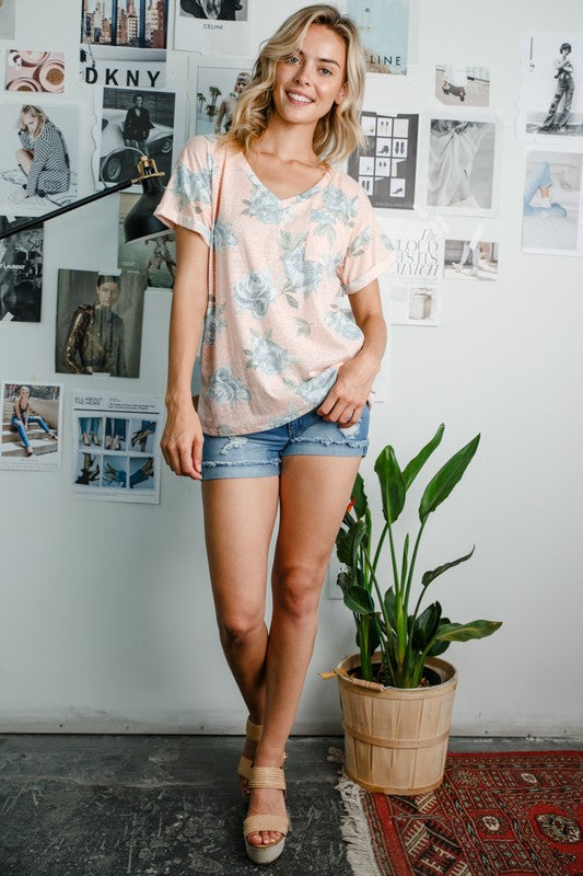 PLUS TRIBLEND FLORAL POCKET TOP