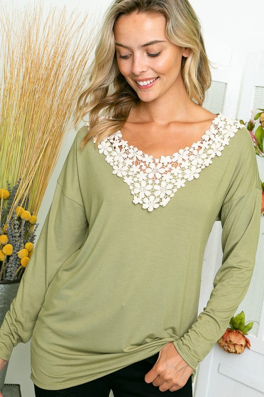 PLUS SOLID FLORAL CROCHET PATCH TOP