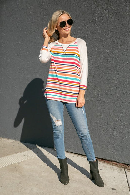 PLUS MULTI STRIPE MIX BASEBALL TOP