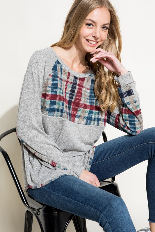 MULTI COLOR PLAID MIXED TOP