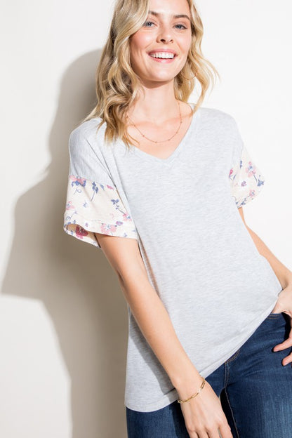 FLORAL MIXED SHORT SLEEVE BOXY TOP