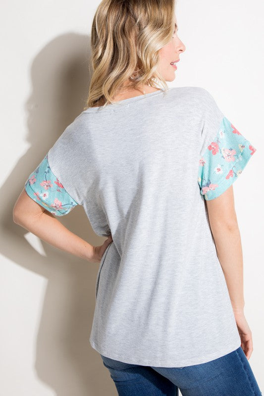 FLORAL MIXED SHORT SLEEVE BOXY TOP