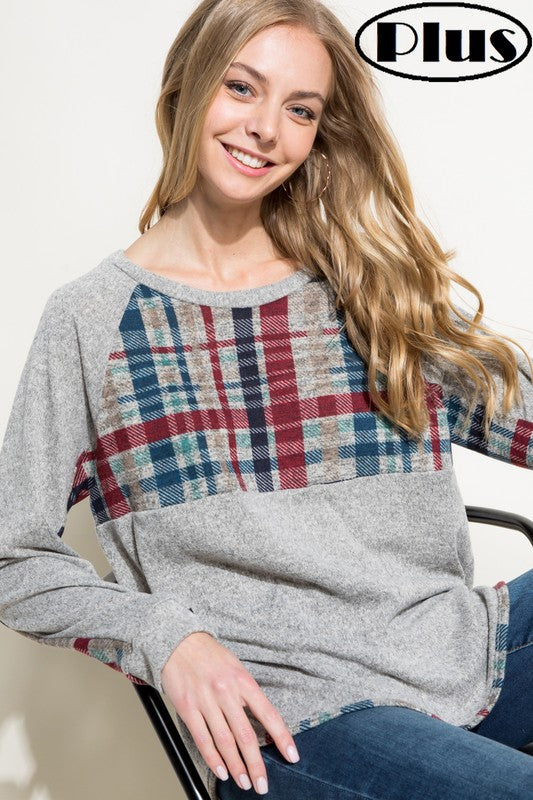 PLUS MULTI COLOR PLAID MIXED TOP