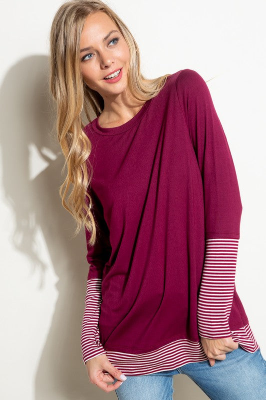 PLUS PIN STRIPE MIXED TOP